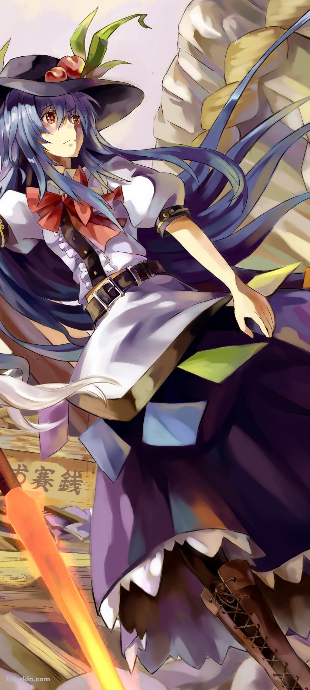 帽子を抑える比那名居天子 / 東方のAndroidの壁紙(1080px x 2400px) スマホ用