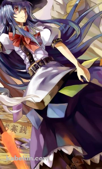 帽子を抑える比那名居天子 / 東方のAndroidの壁紙(360px x 592px) スマホ用