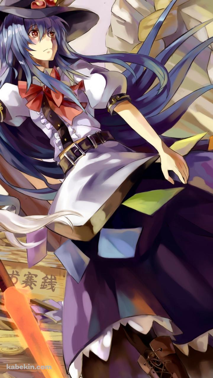 帽子を抑える比那名居天子 / 東方のAndroidの壁紙(720px x 1280px) スマホ用