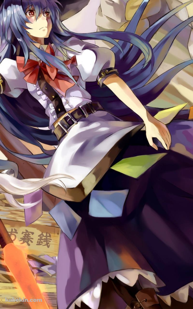 帽子を抑える比那名居天子 / 東方のAndroidの壁紙(800px x 1280px) スマホ用