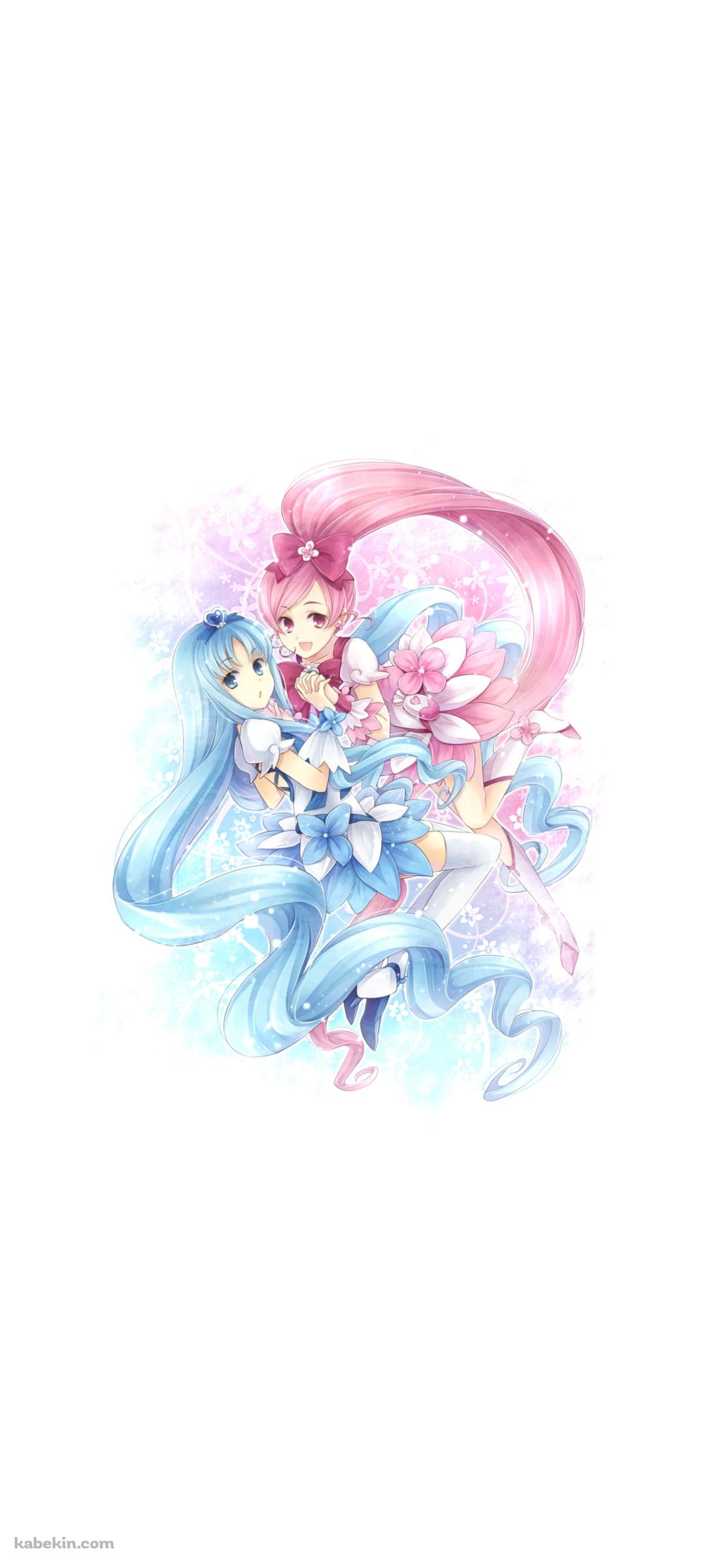手を取り合う来海えりかと花咲つぼみ / 安定のえりか / キュアブロッサム / キュアマリン / ハートキャッチプリキュア!のAndroidの壁紙(1080px x 2400px) スマホ用