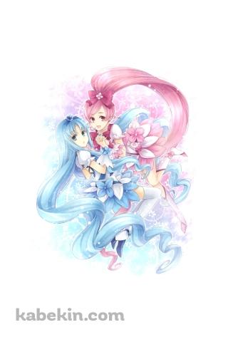 手を取り合う来海えりかと花咲つぼみ / 安定のえりか / キュアブロッサム / キュアマリン / ハートキャッチプリキュア!のAndroidの壁紙(320px x 480px) スマホ用