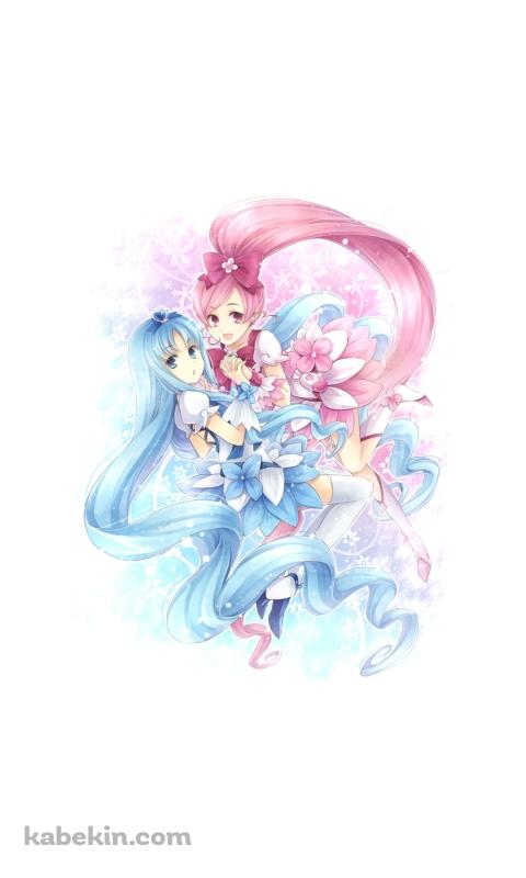 手を取り合う来海えりかと花咲つぼみ / 安定のえりか / キュアブロッサム / キュアマリン / ハートキャッチプリキュア!のAndroidの壁紙(480px x 800px) スマホ用