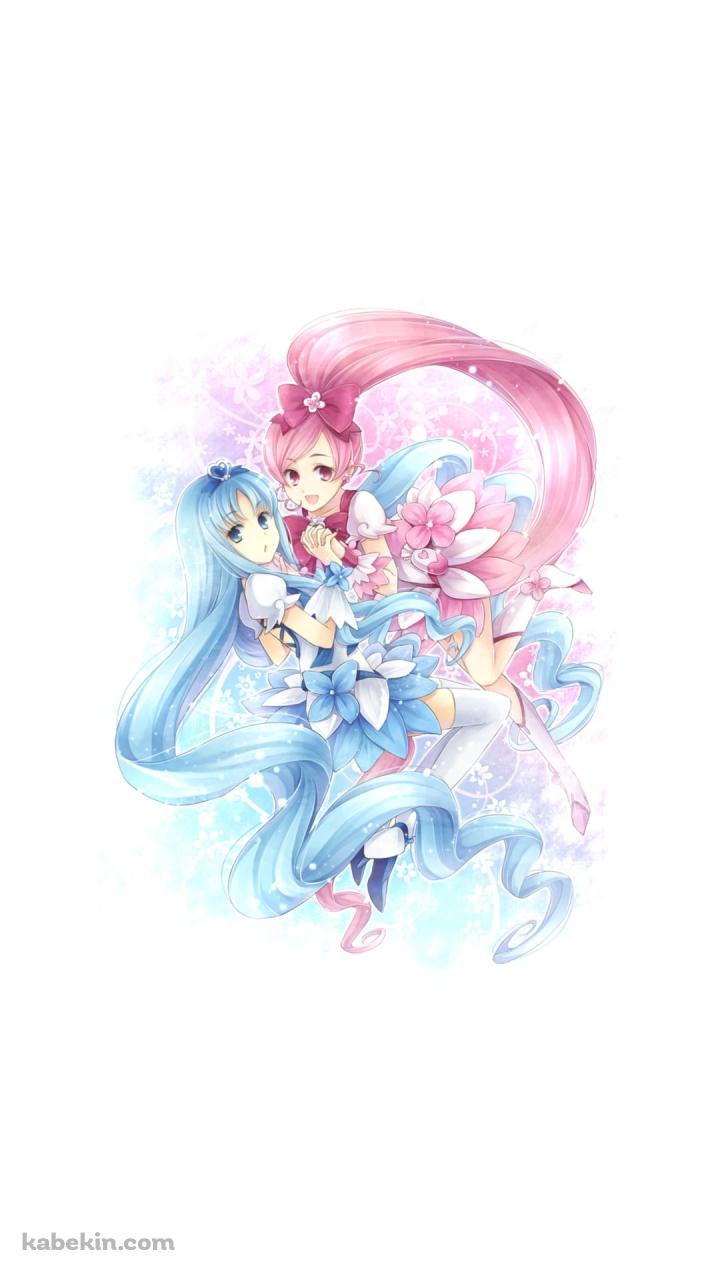 手を取り合う来海えりかと花咲つぼみ / 安定のえりか / キュアブロッサム / キュアマリン / ハートキャッチプリキュア!のAndroidの壁紙(720px x 1280px) スマホ用