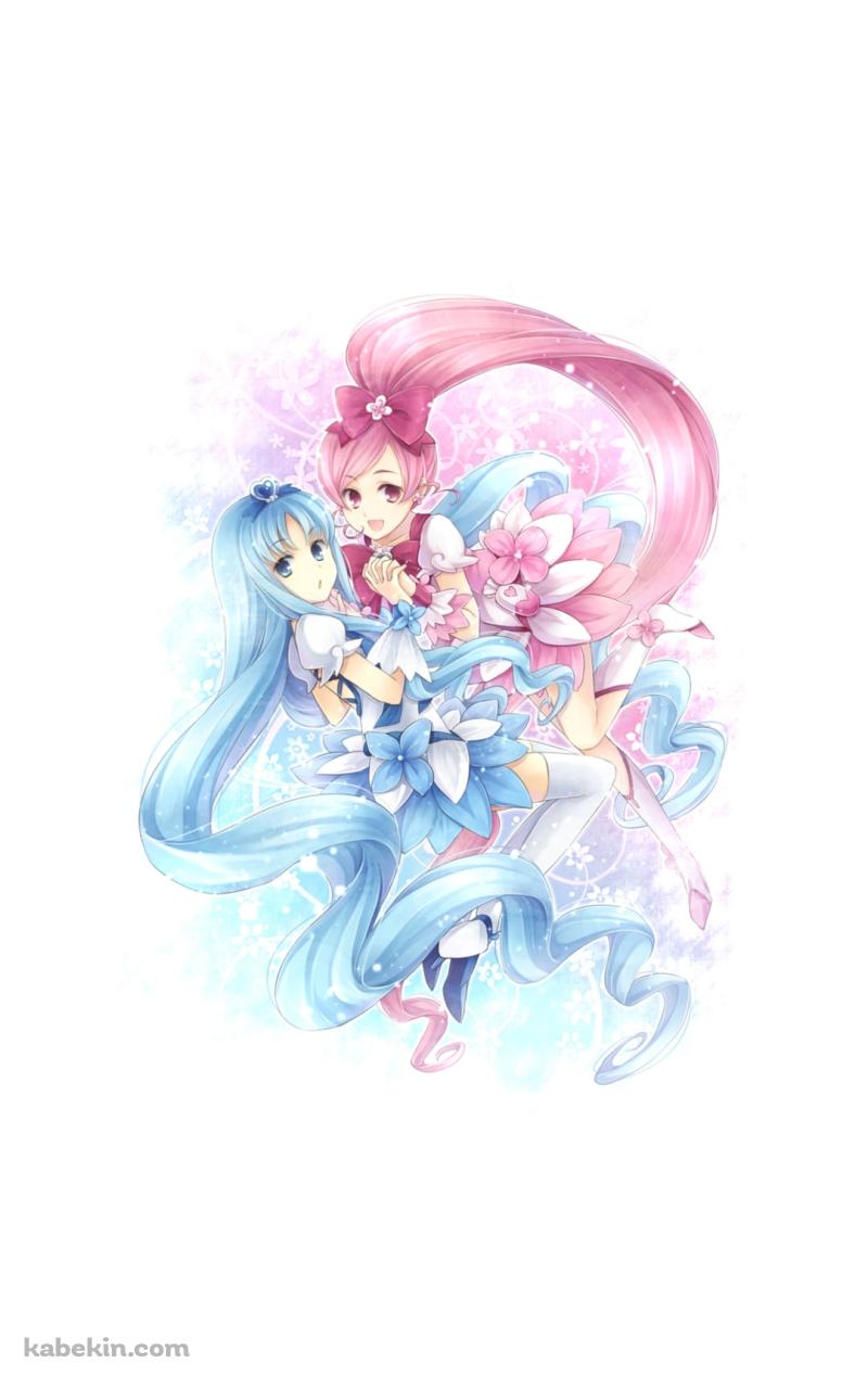 手を取り合う来海えりかと花咲つぼみ / 安定のえりか / キュアブロッサム / キュアマリン / ハートキャッチプリキュア!のAndroidの壁紙(800px x 1280px) スマホ用