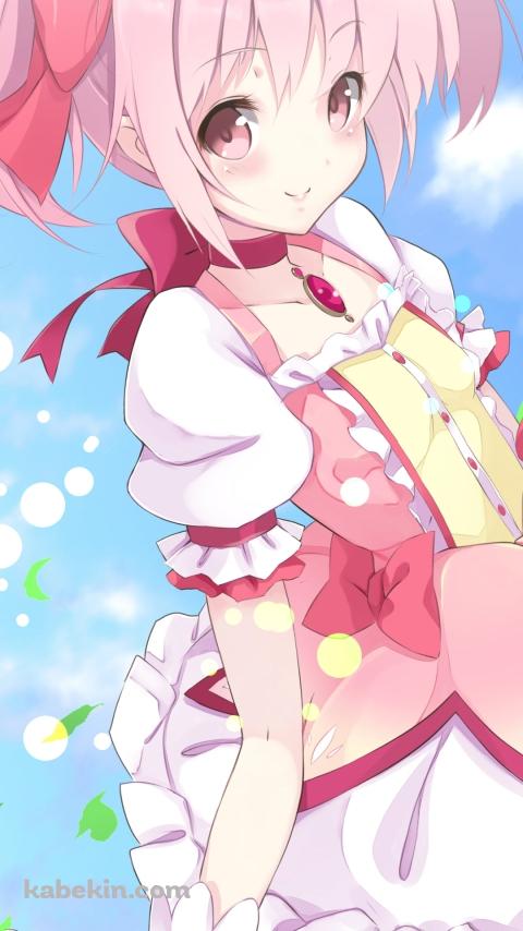 草の上に座る鹿目まどか / 魔法少女まどか☆マギカのAndroidの壁紙(480px x 854px) スマホ用