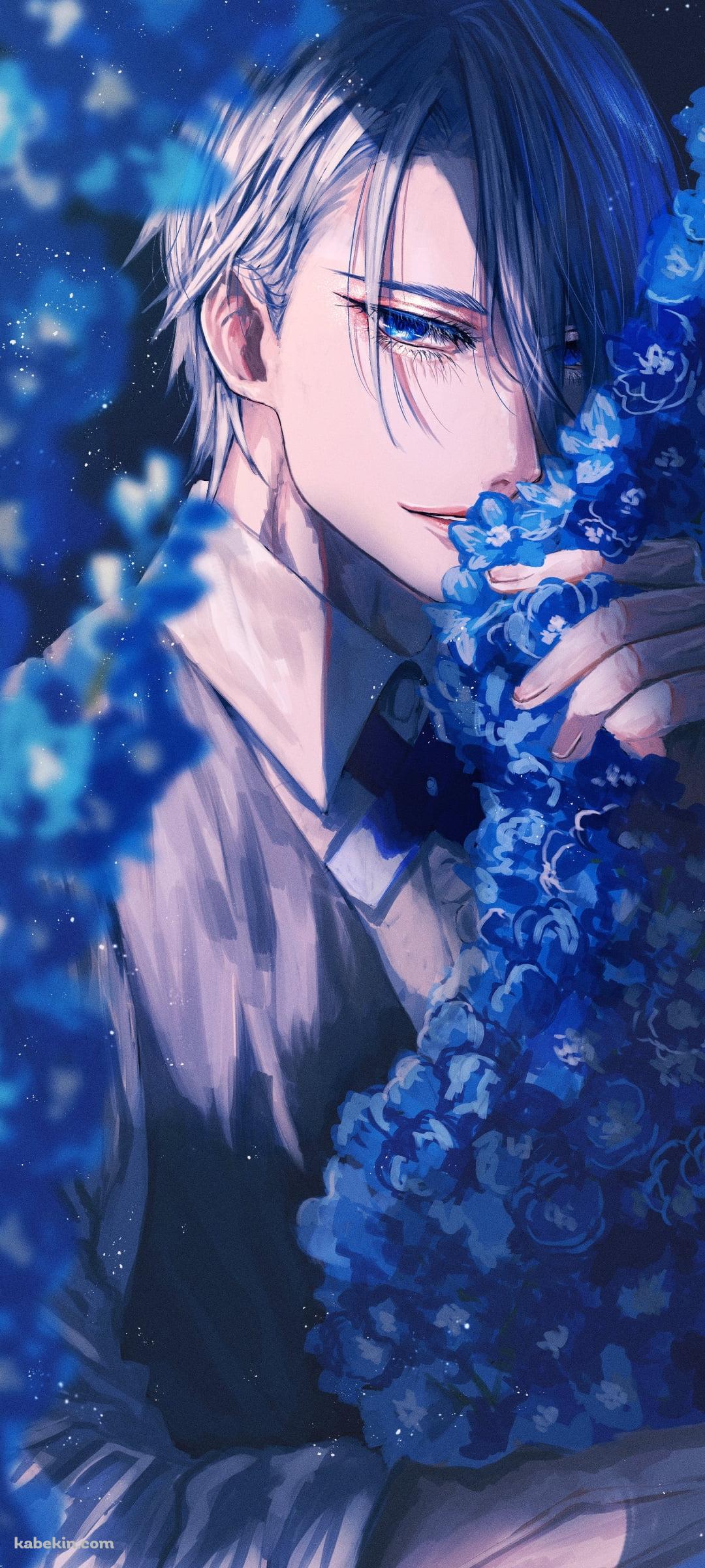青い花を抱く山姥切長義 / 刀剣乱舞のAndroidの壁紙(1080px x 2400px) スマホ用
