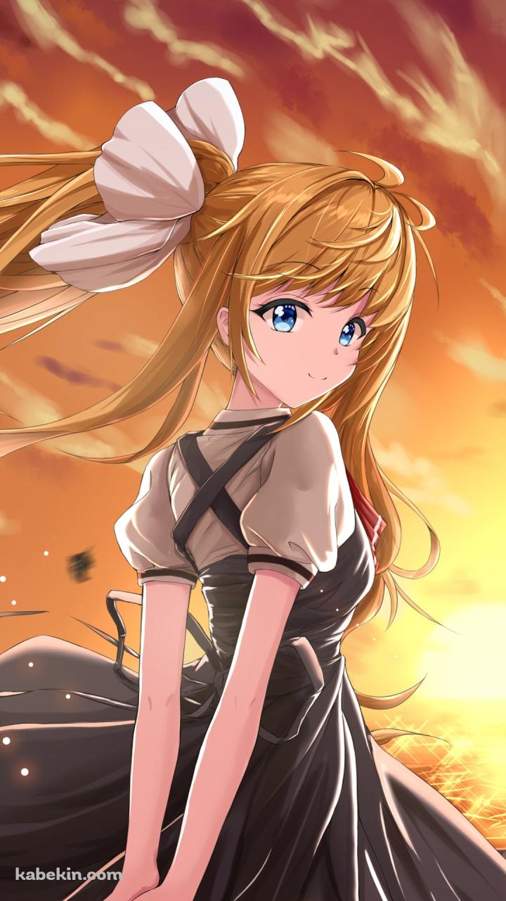 夕陽と黒いドレスを着た神尾観鈴 / AIRのAndroidの壁紙(720px x 1280px) スマホ用