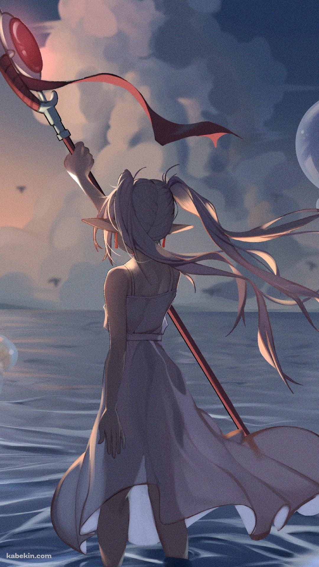 海の中に立つフリーレンの後ろ姿 / 葬送のフリーレンのAndroidの壁紙(1080px x 1920px) スマホ用