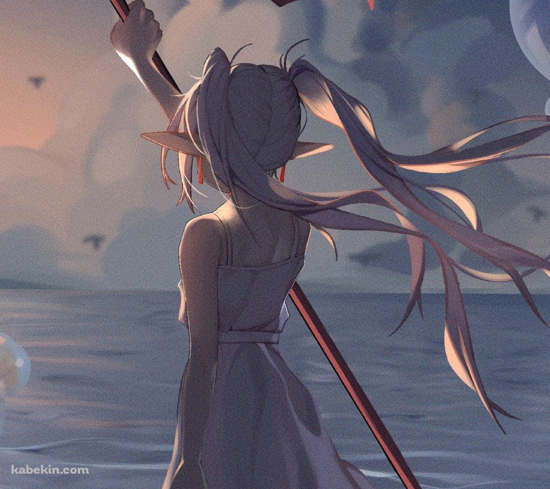 海の中に立つフリーレンの後ろ姿 / 葬送のフリーレンのAndroidの壁紙(1080px x 960px) スマホ用