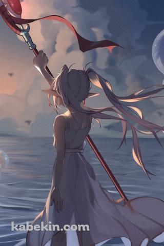 海の中に立つフリーレンの後ろ姿 / 葬送のフリーレンのAndroidの壁紙(320px x 480px) スマホ用