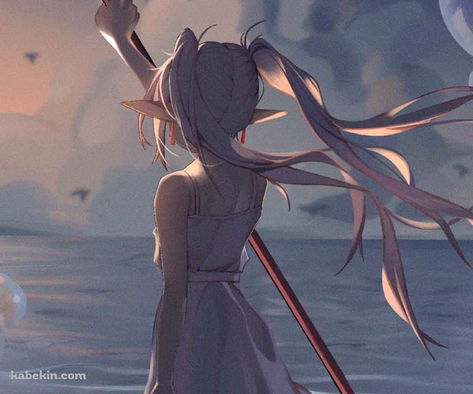 海の中に立つフリーレンの後ろ姿 / 葬送のフリーレンのAndroidの壁紙(960px x 800px) スマホ用
