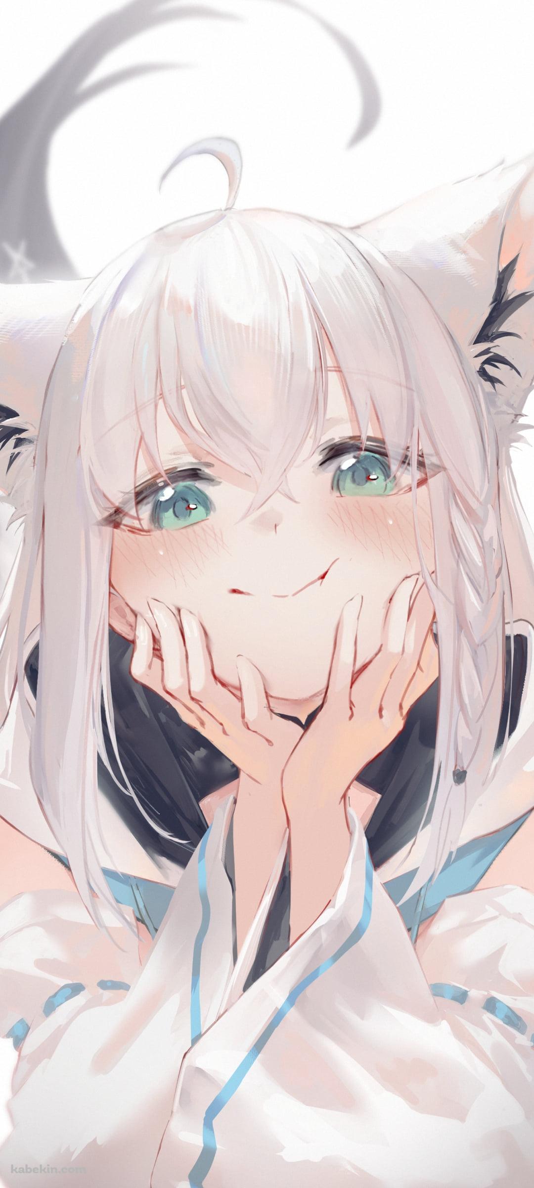 頬杖をついてこちらを見つめる可愛い白上フブキ / ホロライブ / バーチャルYouTuber / VtuberのAndroidの壁紙(1080px x 2400px) スマホ用