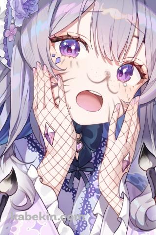 筆で顔に落書きをされる古石ビジュー / 可愛い / ホロライブ / バーチャルYouTuber / VtuberのAndroidの壁紙(320px x 480px) スマホ用