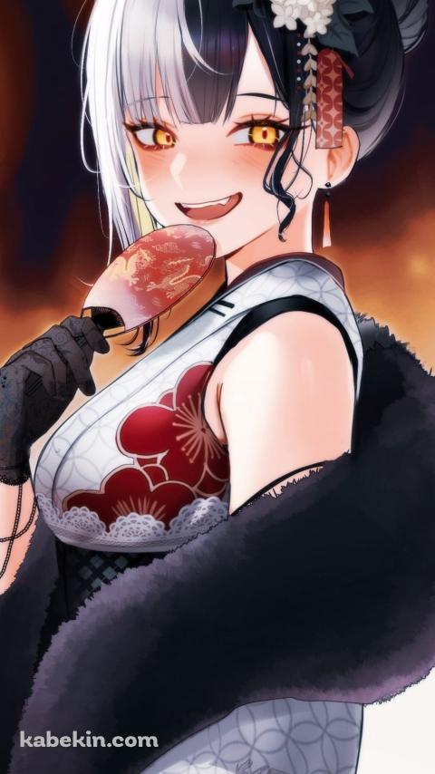 団扇を持ち微笑むシオリ・ノヴェラ / ホロライブ / バーチャルYouTuber / VtuberのAndroidの壁紙(480px x 854px) スマホ用