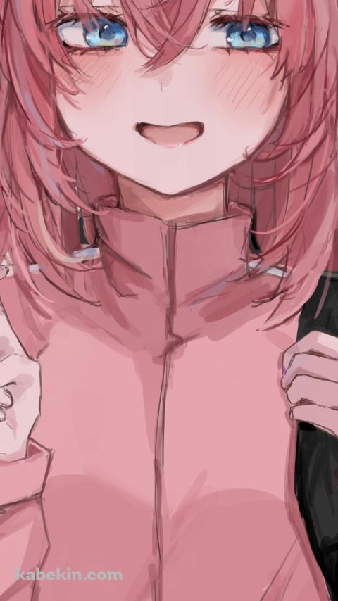 恥ずかしそうにピースをする後藤ひとり / ぼっち・ざ・ろっく!のAndroidの壁紙(480px x 854px) スマホ用