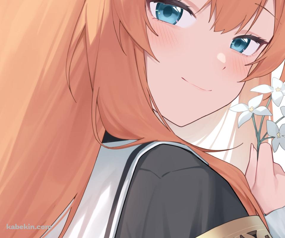 白い花を持ちこちらを見つめる伊落マリー / ブルーアーカイブのAndroidの壁紙(960px x 800px) スマホ用