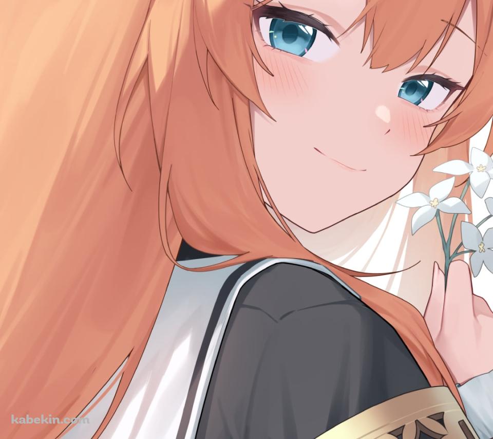 白い花を持ちこちらを見つめる伊落マリー / ブルーアーカイブのAndroidの壁紙(960px x 854px) スマホ用