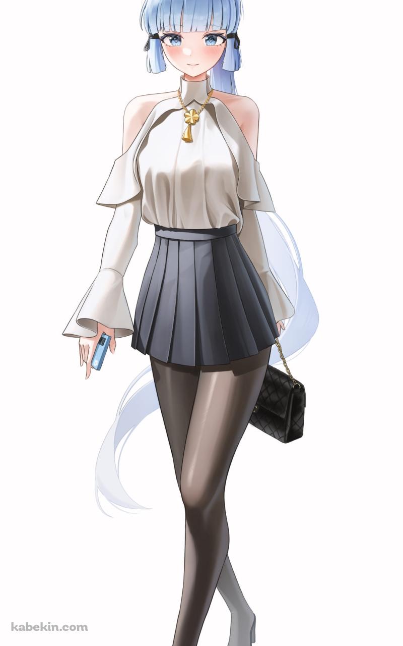 私服姿の神里綾華 / 青いスマホ / 黒い鞄 / 原神のAndroidの壁紙(800px x 1280px) スマホ用