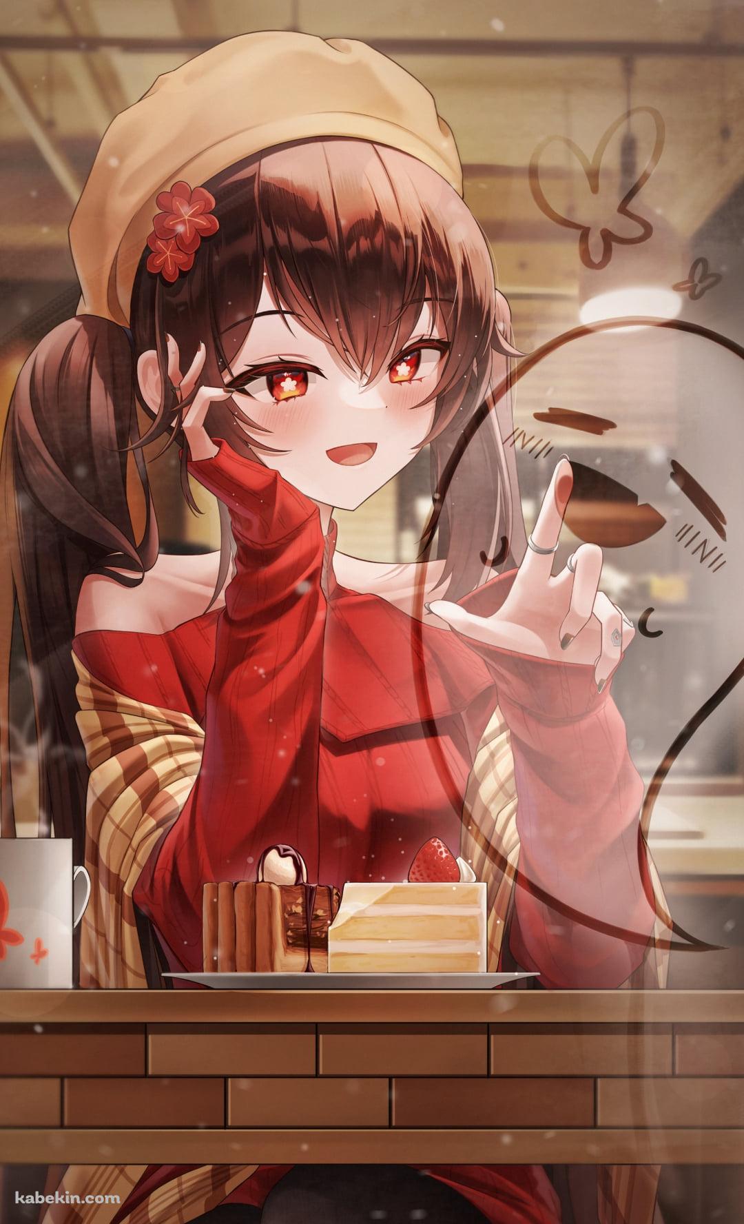 お店の窓ガラスにお化けを描く胡桃 / 原神のAndroidの壁紙(1080px x 1776px) スマホ用