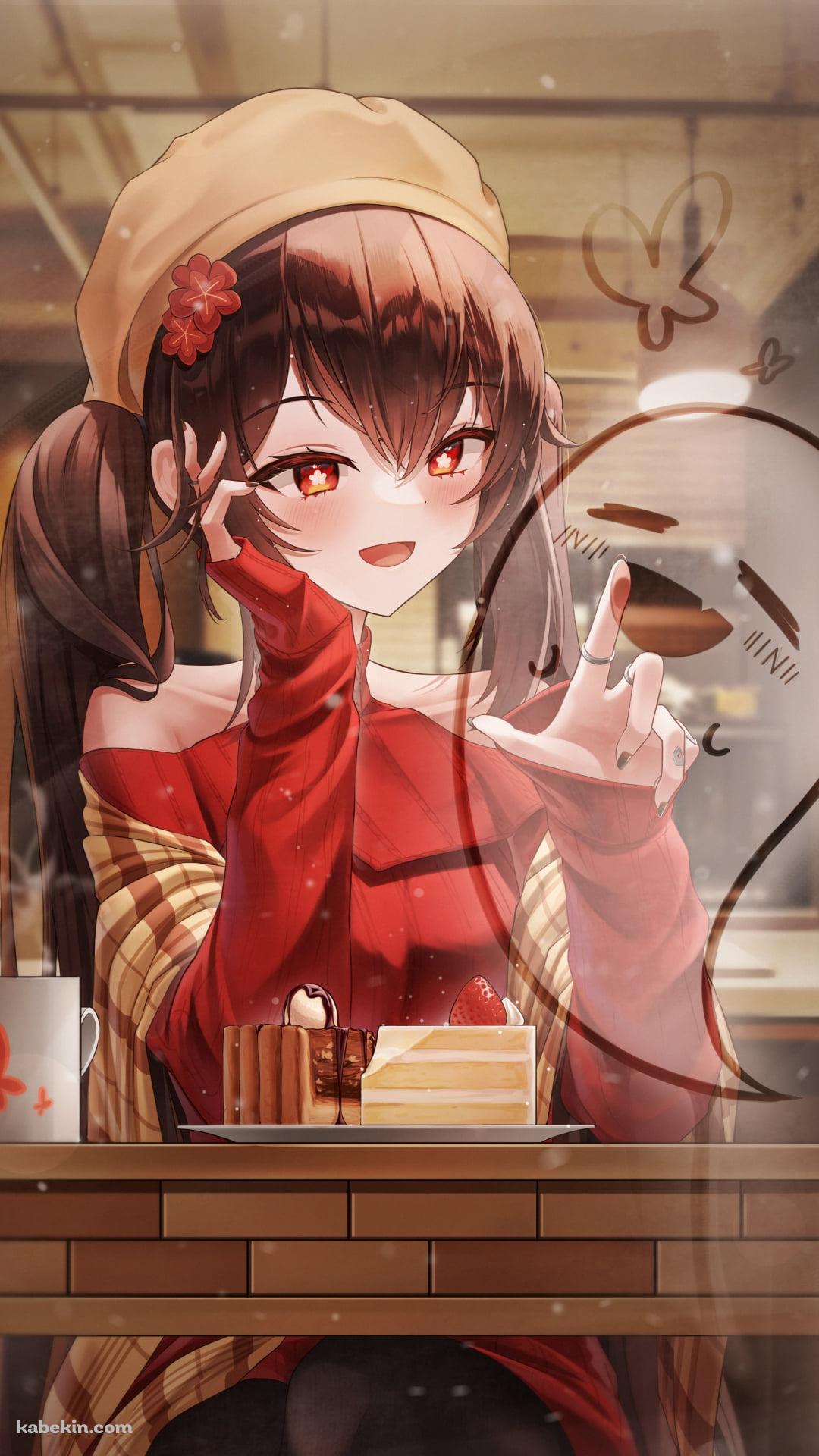 お店の窓ガラスにお化けを描く胡桃 / 原神のAndroidの壁紙(1080px x 1920px) スマホ用