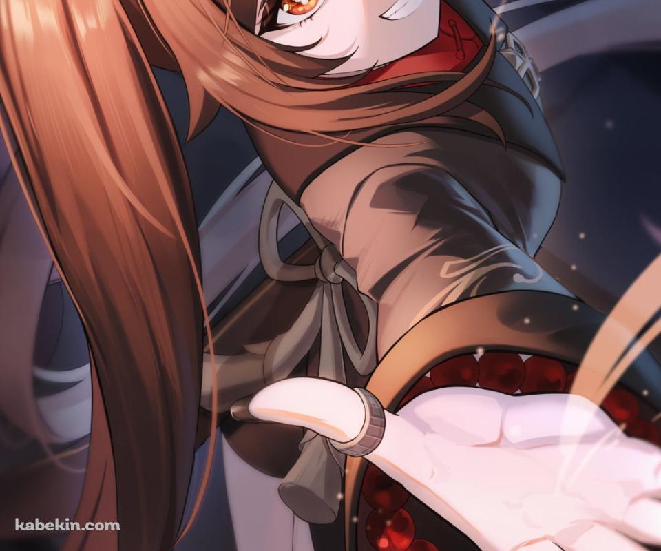笑顔でこちらに手を振るう胡桃 / オレンジの蝶 / 原神のAndroidの壁紙(960px x 800px) スマホ用