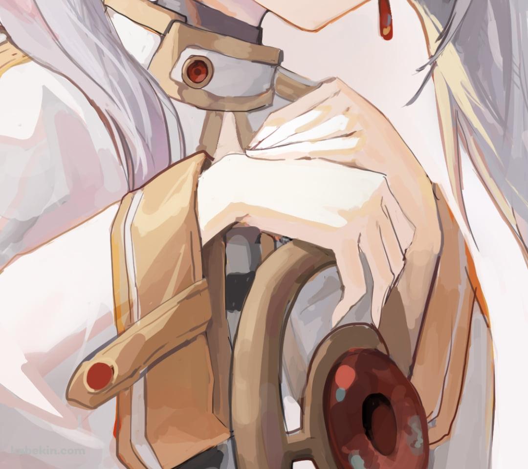 杖にもたれてこちらを見つめるフリーレン / 葬送のフリーレンのAndroidの壁紙(1080px x 960px) スマホ用