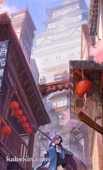 階段の途中でポーズを取る勘解由小路ユカリ / ブルーアーカイブのAndroidの壁紙(360px x 592px) スマホ用