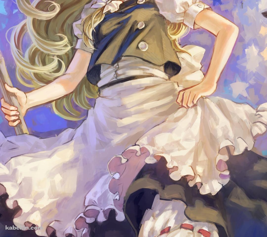 ホウキを持つ可愛い霧雨魔理沙 / 魔女 / 浮遊するランプ / 東方のAndroidの壁紙(1080px x 960px) スマホ用