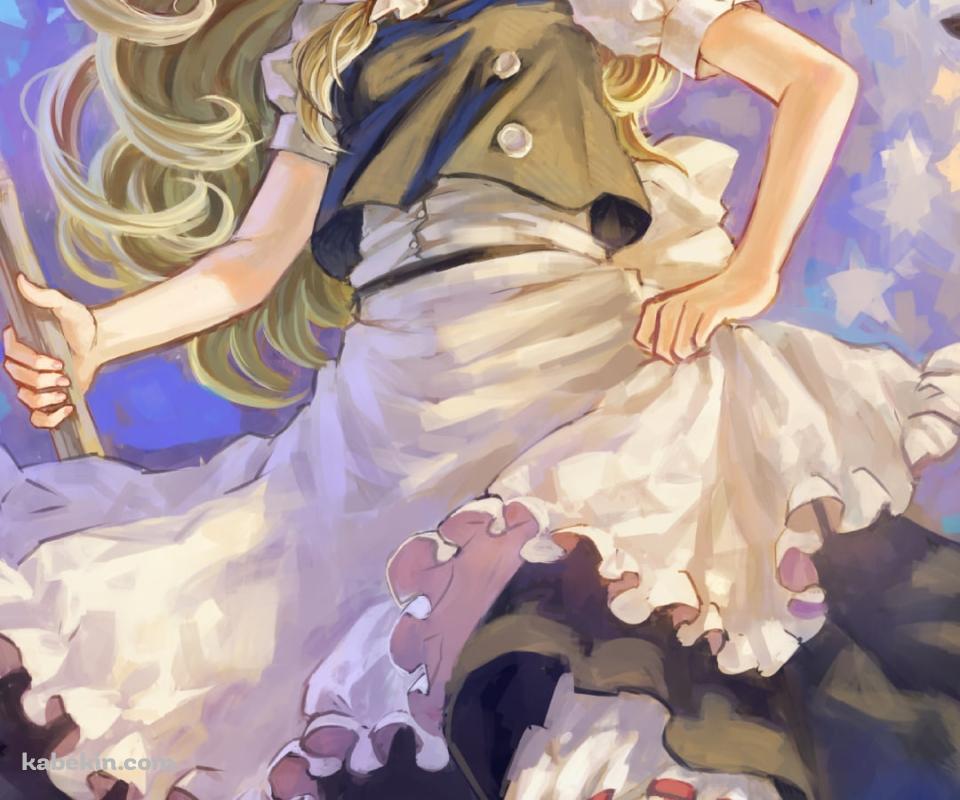 ホウキを持つ可愛い霧雨魔理沙 / 魔女 / 浮遊するランプ / 東方のAndroidの壁紙(960px x 800px) スマホ用