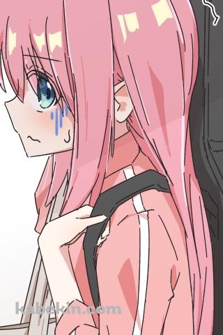 ギターケースを担ぎ怯えている後藤ひとり / ぼっち・ざ・ろっく!のAndroidの壁紙(320px x 480px) スマホ用