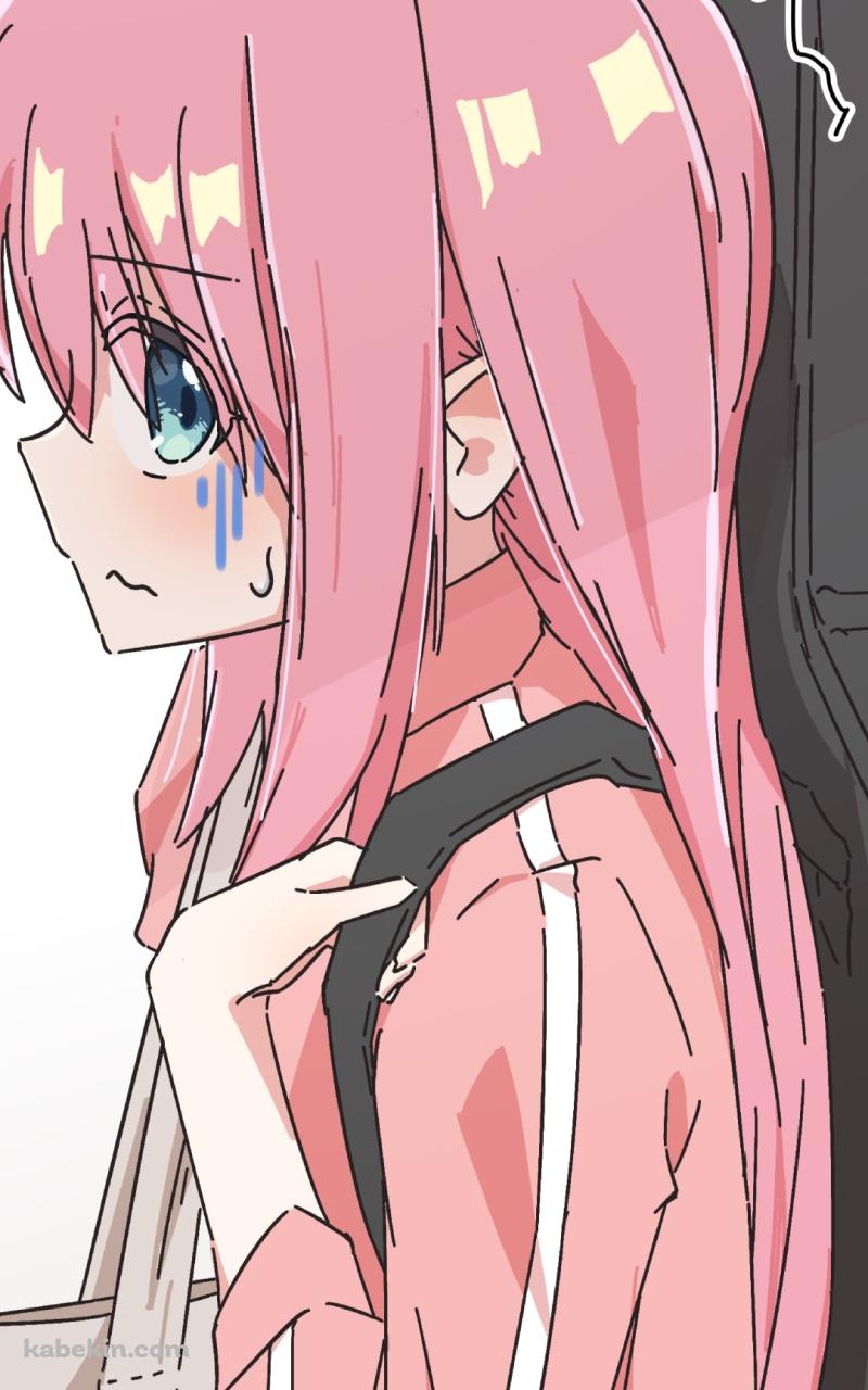 ギターケースを担ぎ怯えている後藤ひとり / ぼっち・ざ・ろっく!のAndroidの壁紙(800px x 1280px) スマホ用