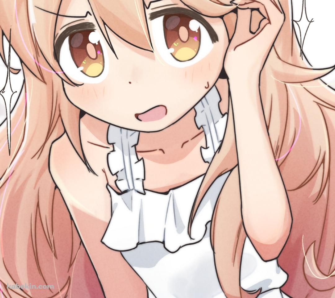 髪に手をかける白い洋服を着た緒山まひろ / お兄ちゃんはおしまい!のAndroidの壁紙(1080px x 960px) スマホ用