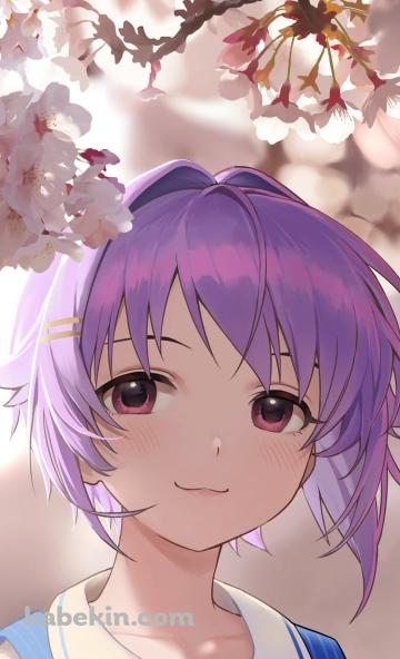 桜の花びらを見つめる輿水幸子 / アイドルマスターのAndroidの壁紙(360px x 592px) スマホ用