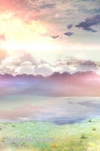 淡い色調で描かれた湖と空 / 光る星のAndroidの壁紙(320px x 480px) スマホ用