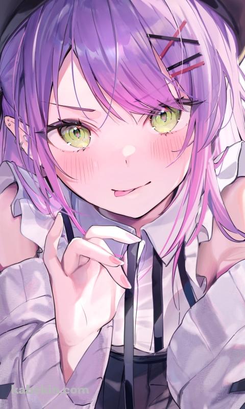 舌を出しポーズを取る可愛い常闇トワ / ホロライブ / バーチャルYouTuber / VtuberのAndroidの壁紙(480px x 800px) スマホ用