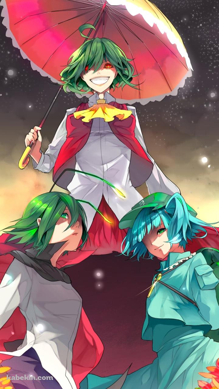 花畑と風見幽香と河城にとりとリグル・ナイトバグ / 東方のAndroidの壁紙(720px x 1280px) スマホ用