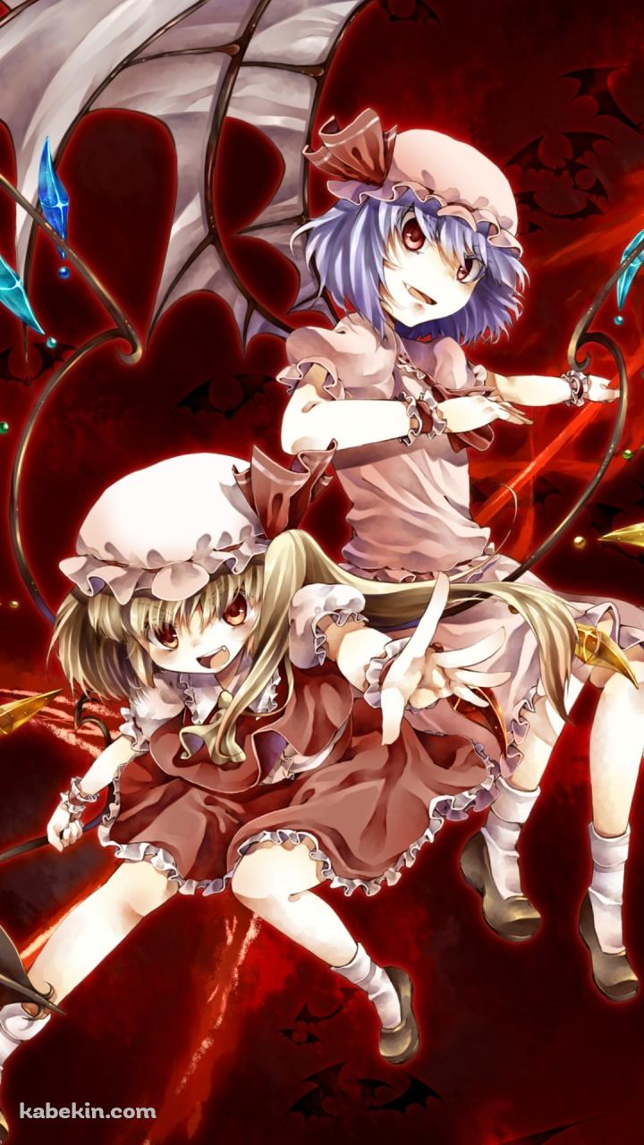 武器をふるうフランドール・スカーレットとレミリア・スカーレット / 東方のAndroidの壁紙(720px x 1280px) スマホ用