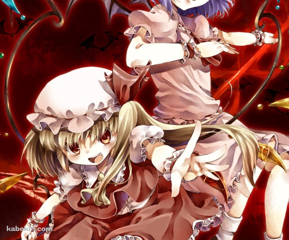 武器をふるうフランドール・スカーレットとレミリア・スカーレット / 東方のAndroidの壁紙(960px x 800px) スマホ用