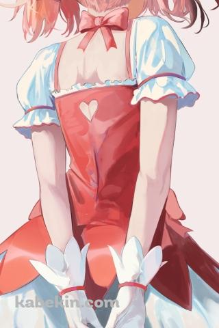赤いドレスを着た後ろ手の鹿目まどか / 後ろ姿 / 魔法少女まどか☆マギカのAndroidの壁紙(320px x 480px) スマホ用
