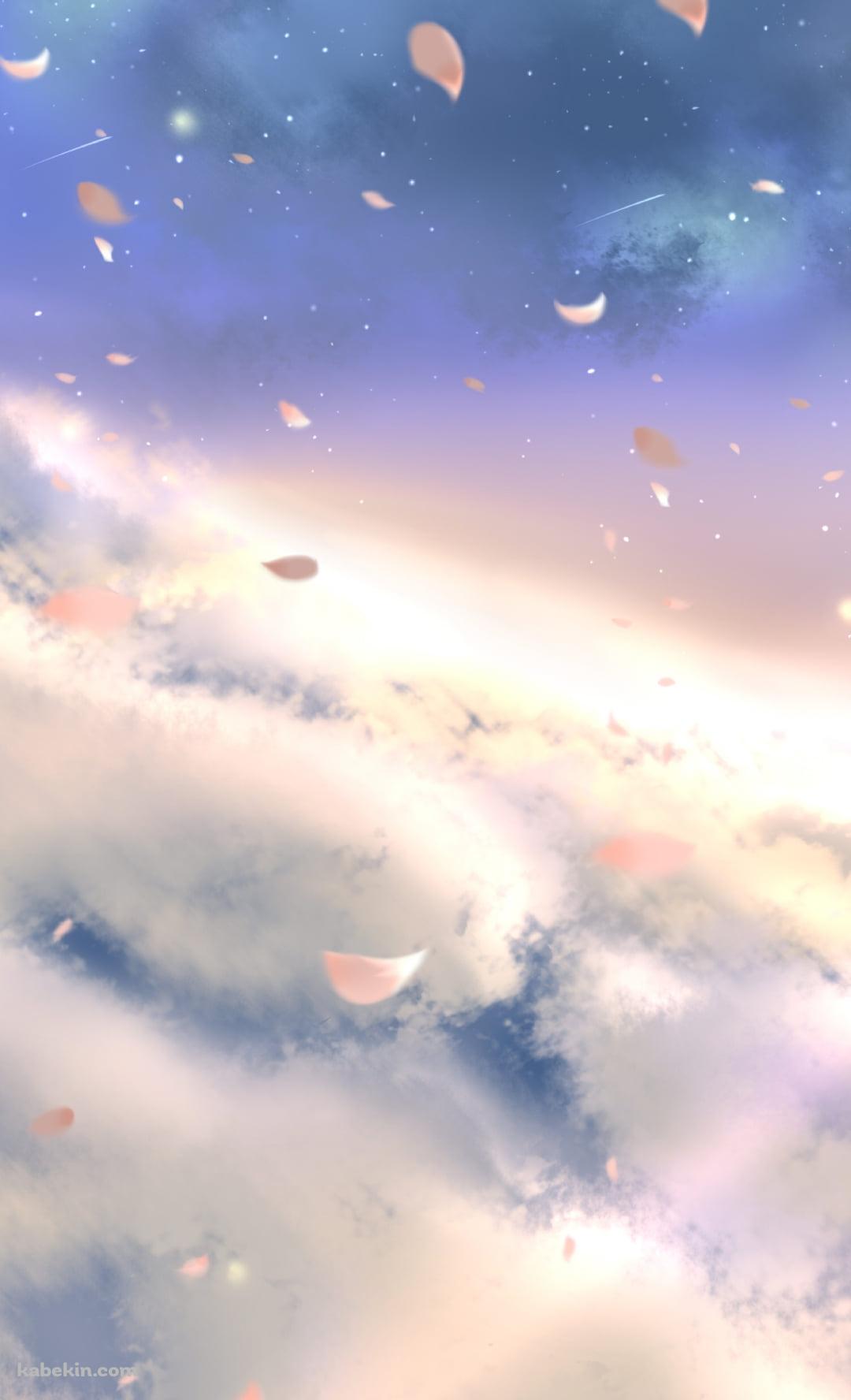 雲の上に舞うピンクの花びらのAndroidの壁紙(1080px x 1776px) スマホ用