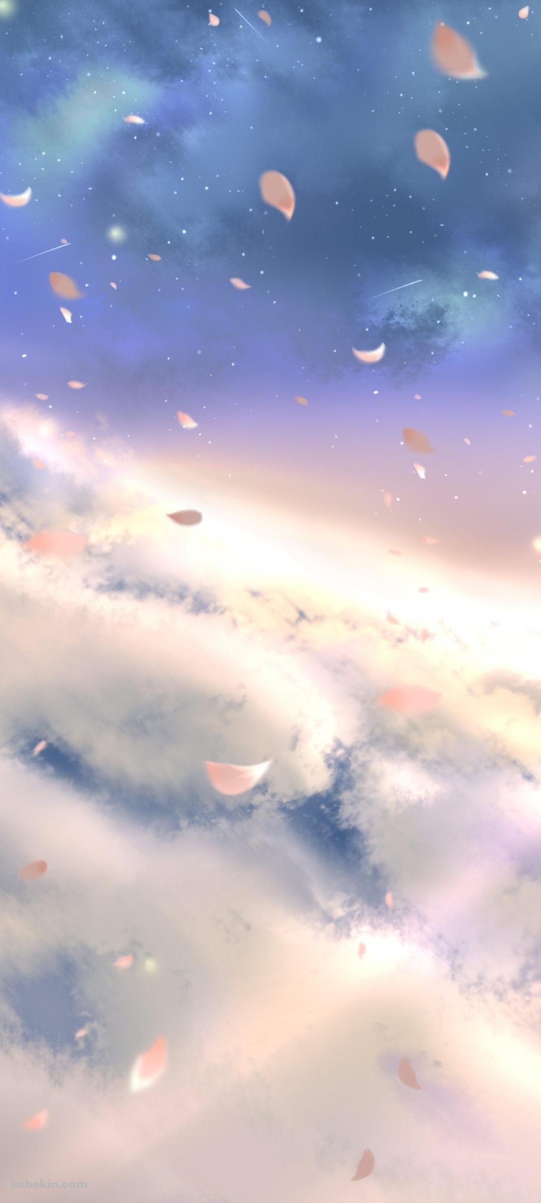 雲の上に舞うピンクの花びらのAndroidの壁紙(1080px x 2400px) スマホ用