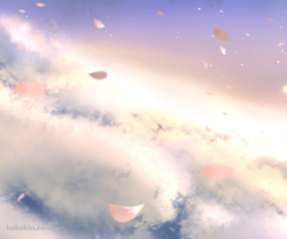 雲の上に舞うピンクの花びらのAndroidの壁紙(960px x 800px) スマホ用