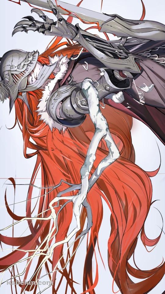 剣に手をかけるミケラの刃マレニア / かっこいい / 赤髪 / エルデンリングのAndroidの壁紙(540px x 960px) スマホ用