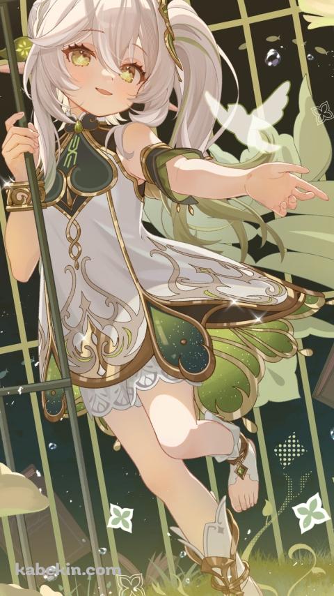 鳥かごに入って手を伸ばす可愛いナヒーダ / 原神のAndroidの壁紙(480px x 854px) スマホ用