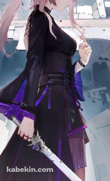 ピンクの髪の毛に手をかけ細い剣を持つリン・ユーシャ / アークナイツのAndroidの壁紙(360px x 592px) スマホ用