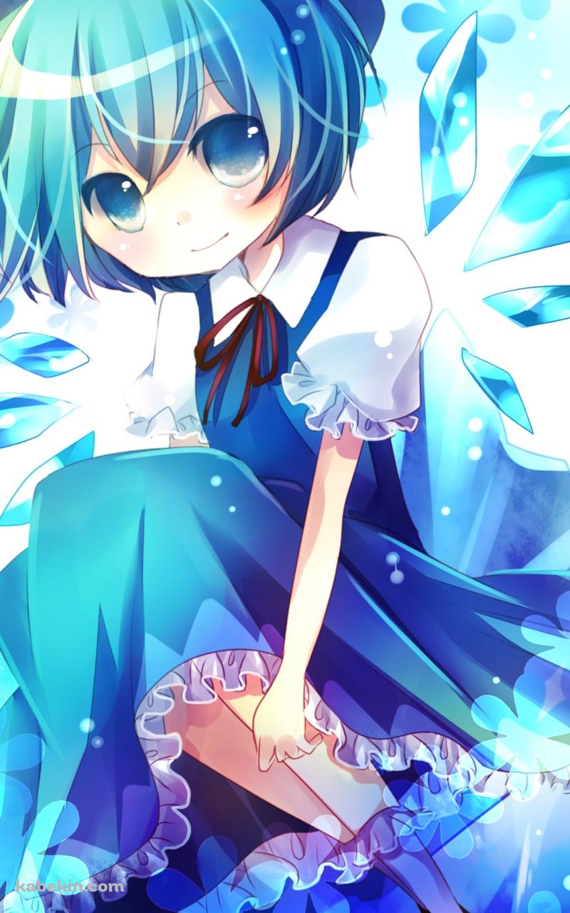 クリクリした瞳の青いドレスを着たチルノ / 東方のAndroidの壁紙(800px x 1280px) スマホ用