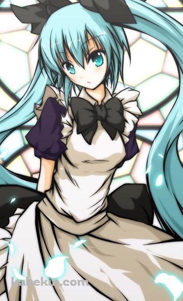 ステンドグラスの前に立つ初音ミク / ボカロのAndroidの壁紙(360px x 592px) スマホ用