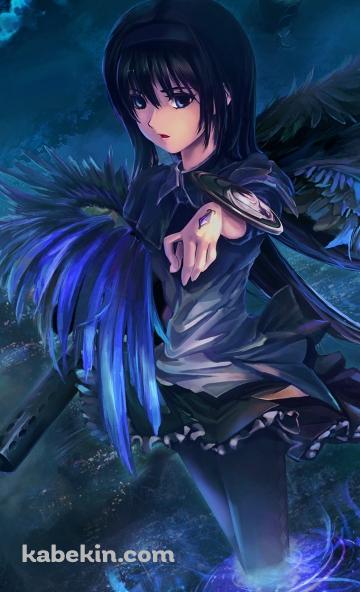 青い羽が生えた暁美ほむら / 魔法少女まどか☆マギカのAndroidの壁紙(360px x 592px) スマホ用