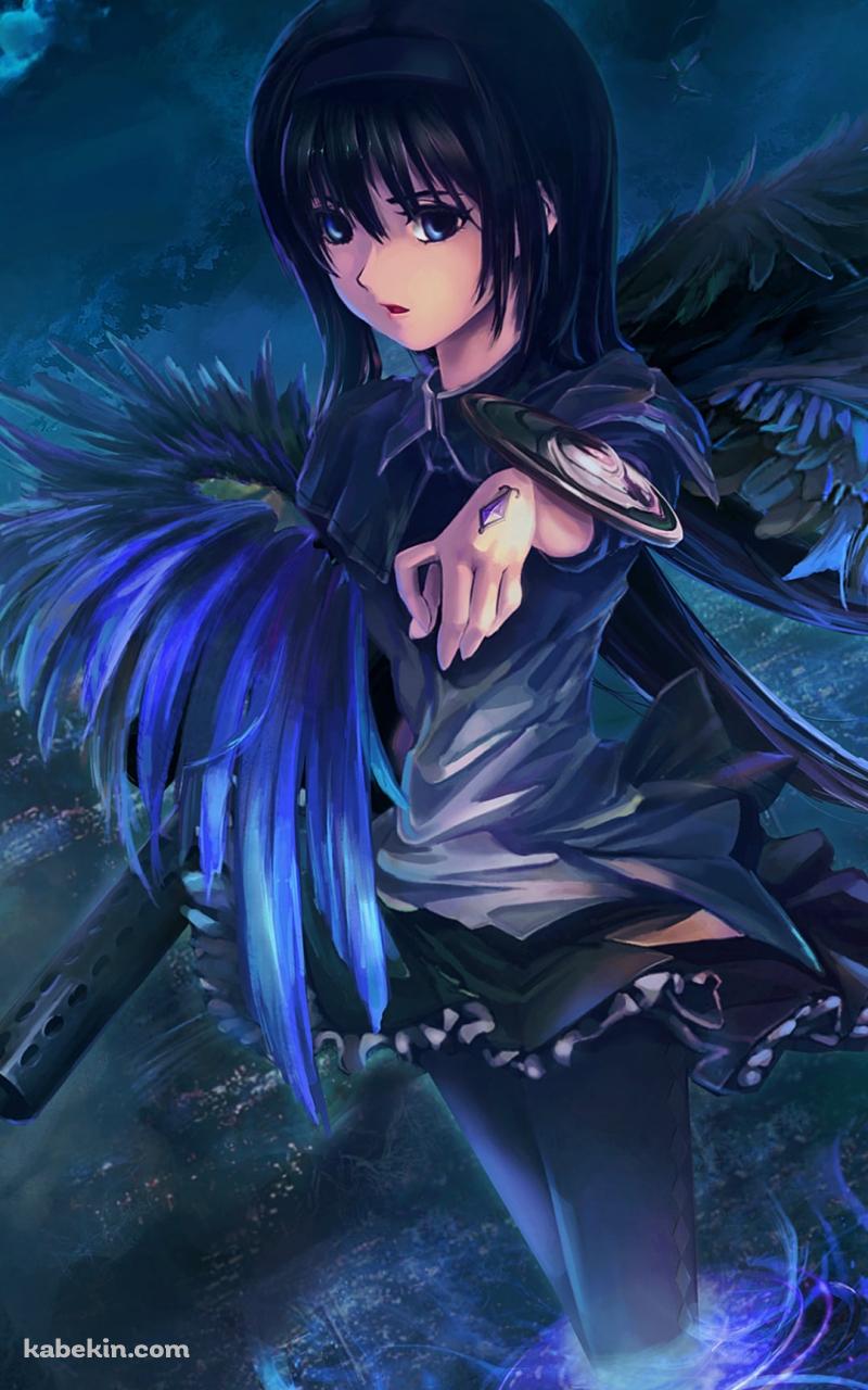 青い羽が生えた暁美ほむら / 魔法少女まどか☆マギカのAndroidの壁紙(800px x 1280px) スマホ用